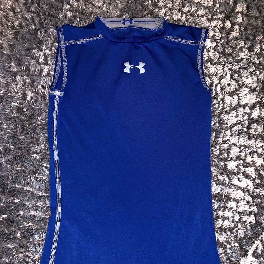 Boys blue youth small fitted heatgear sleeveless
